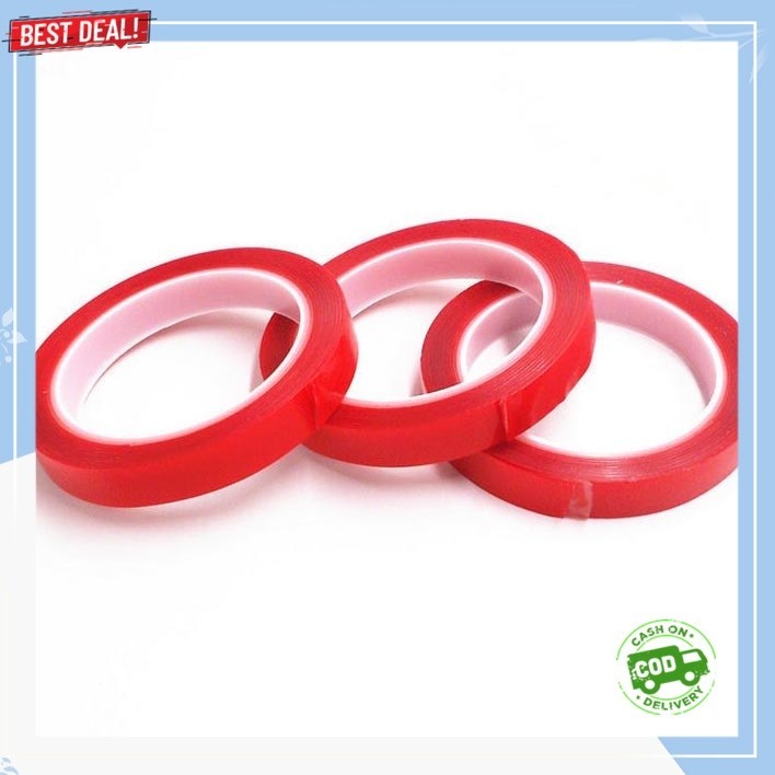 

SKJH15 Perekat Double Tape Serbaguna Transparent Sticker 10 mm x 3 m Red