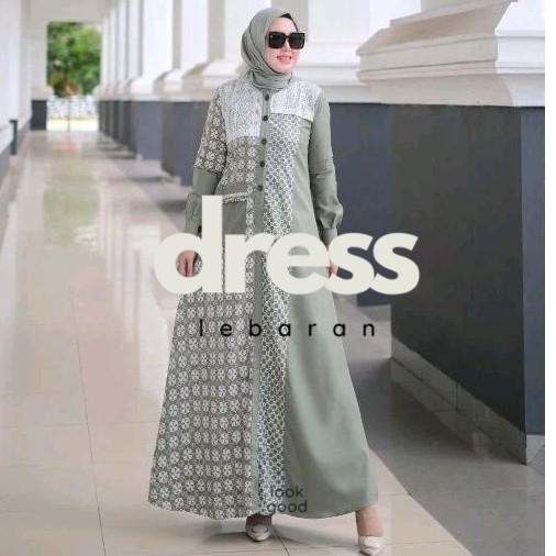PITALOKA ORIGINAL DRESS by U2C Gamis Batik Sage Katun Premium READY DRESS LEBARAN