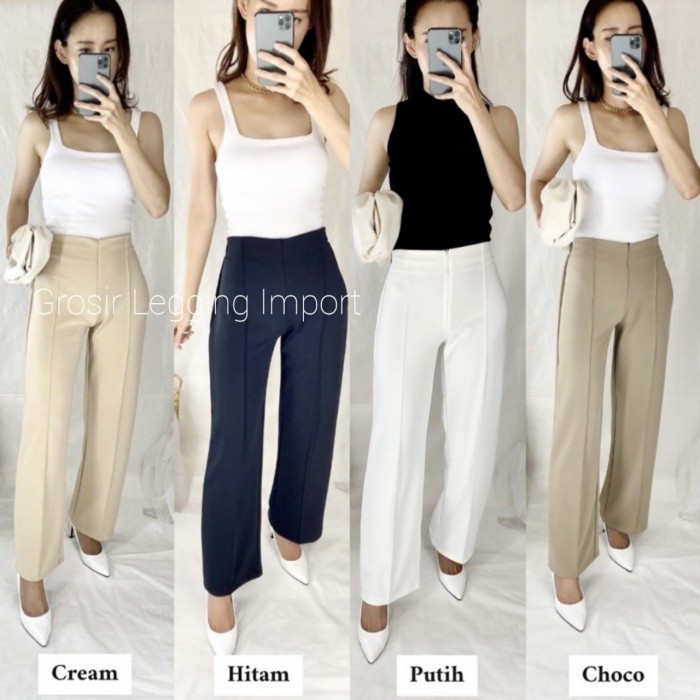 Terlaris ✨ -Celana Kulot Highwaist Scuba Premium Skuba Tebal Celana Wanita Panjang - Cream
