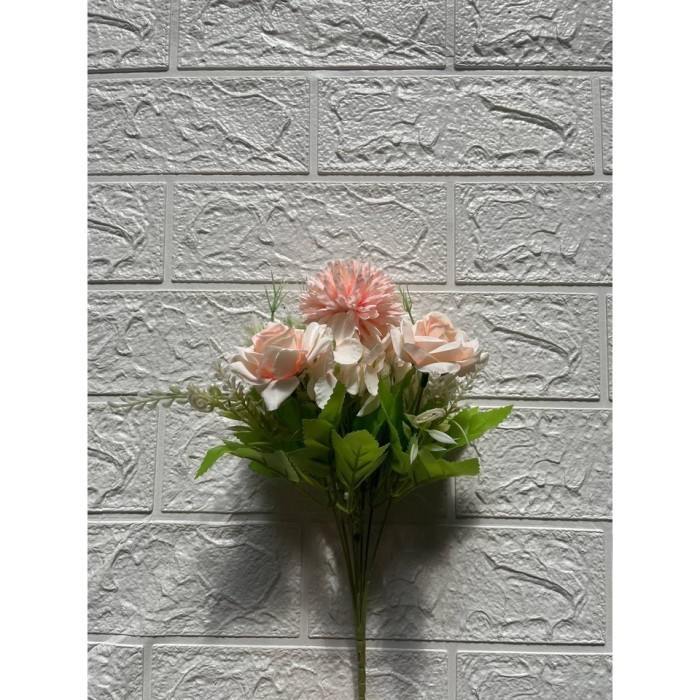 Bunga Rose Buket Warna Pastel Artificial Mawar Plastik Hias - Fushia