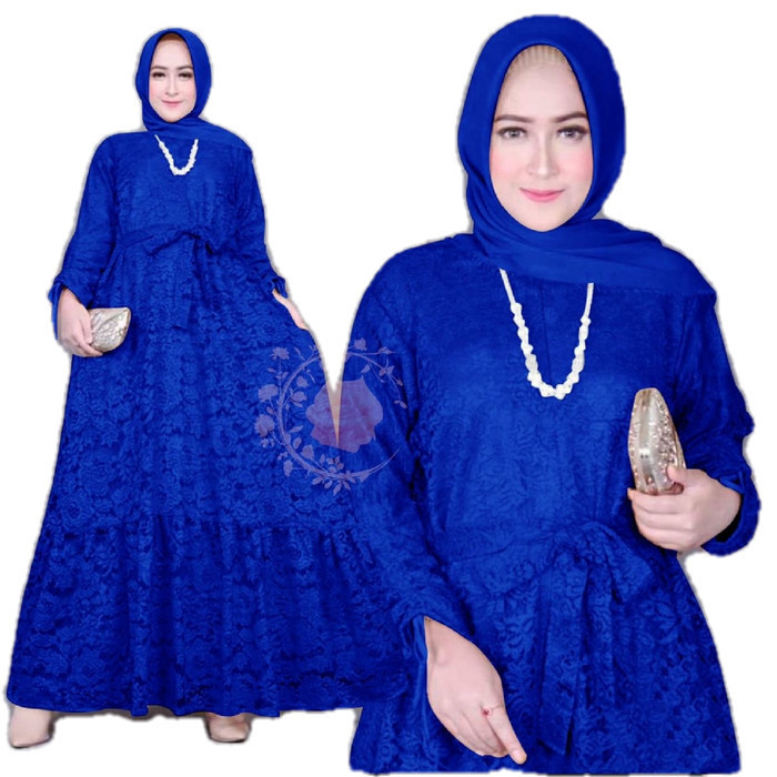 Gamis brukat XL marifa biru benhur baju brokat import murah