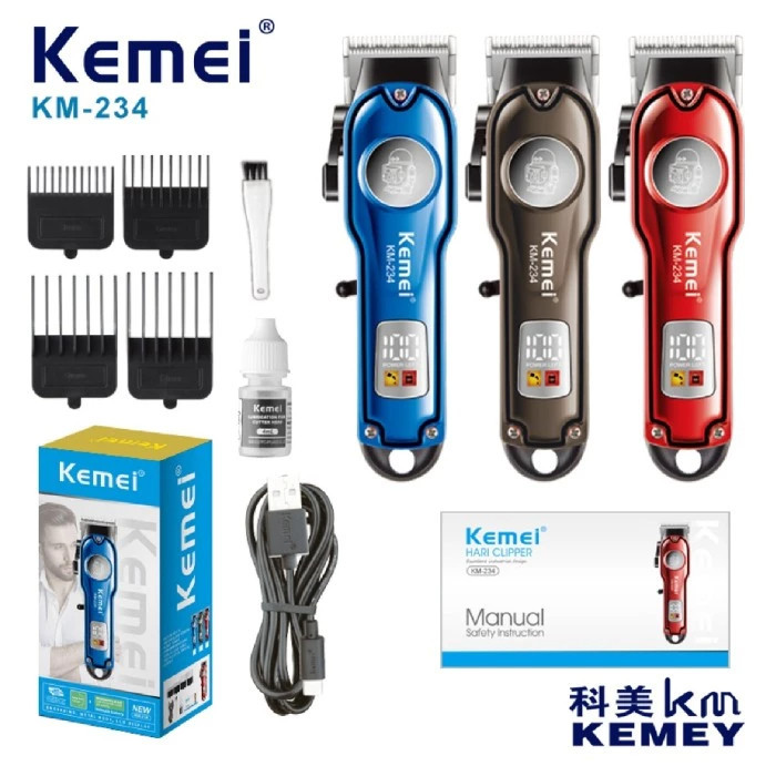 Kemei KM-234 Hair Clipper Alat Cukur Rambut Metal Body LCD Display
