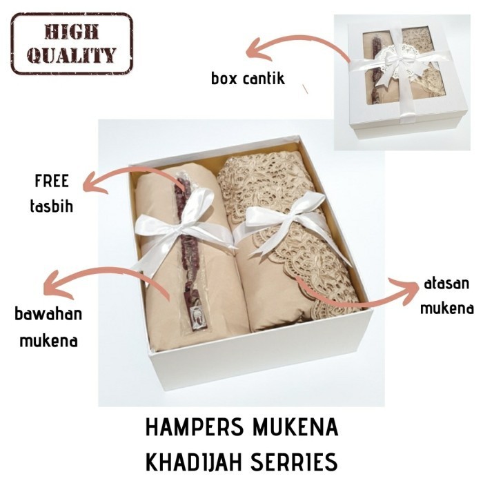 

(NEW) -HAMPERS KADO MUKENA KHADIJAH SERRIES FREE TASBIH&KARTU UCAPAN - box coklat