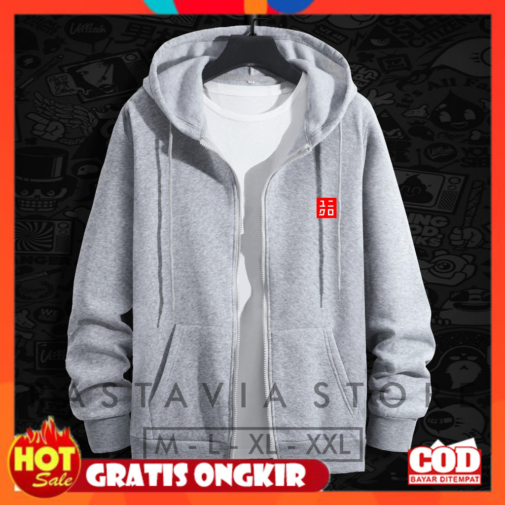 [PREMIUM ORIGINAL] TERMURAH Jaket Sweater Hoodie zipper Distro Pria wanita UNIQLO Big Size Jumbo M -