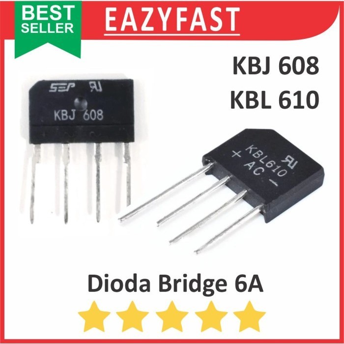 Dioda Kiprok Bridge 6A 6 A Ampere Diode Rectifier KBJ608 KBL610 Jembatan Penyearah AC DC Sisir Meja 