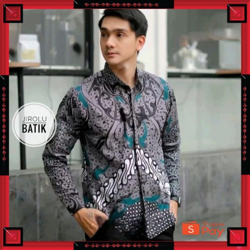 KAIN ADEM LEMBUT HALUS TEBAL / Jirolu Batik Pria Lengan Panjang Batik Modern HRBO26 Motif KERATONAN 