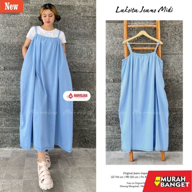 Jumpsuit Wanita Kekinian LAKSITA JEANS MIDI (OVERALL JEANS IMPORT) ORI MARVELOUS