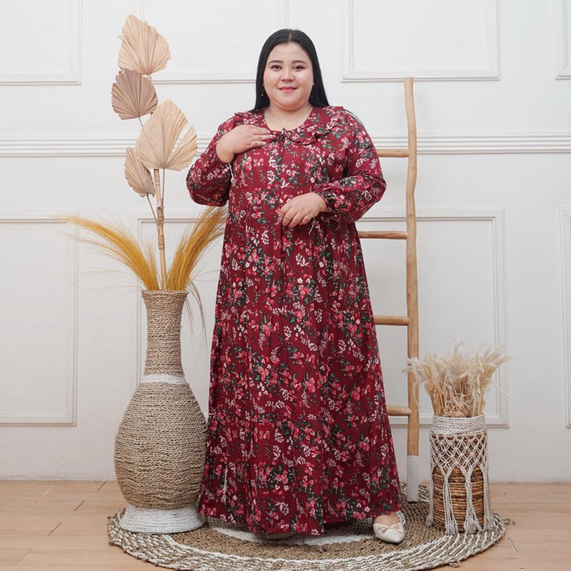 MIDI DRESS BUSUI BAHAN RAYON LD 130 MUAT BB 100 KG  MOTIF BUNGA KEKINIAN TERBARU GAMIS RAYON PEKALON