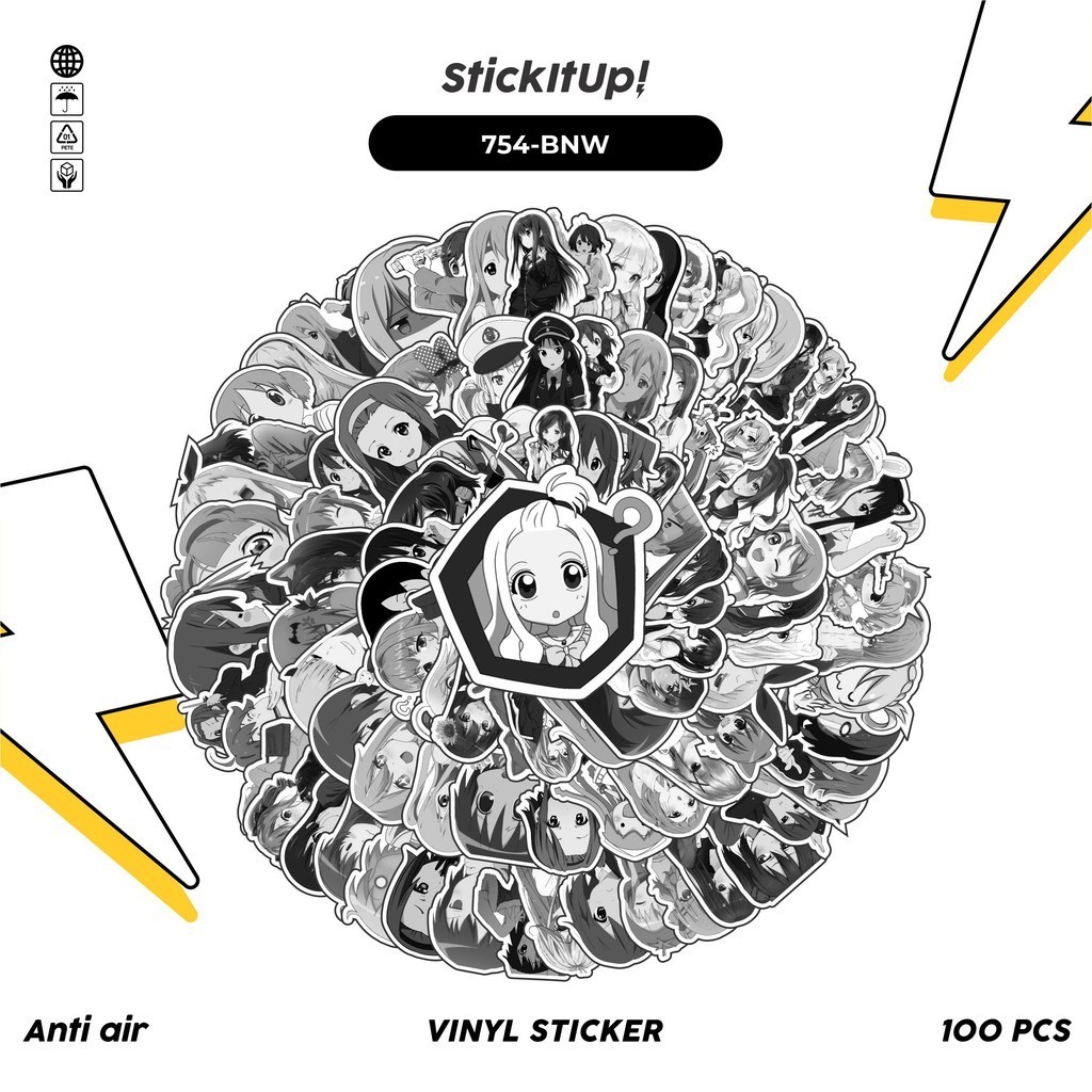 

COD✨ 100 Pcs Stiker Pack Black And White Anime Girl Lucu Aesthetic Vynil Waterproof untuk Freebies Sticker Buku Journal Casing HP Laptop