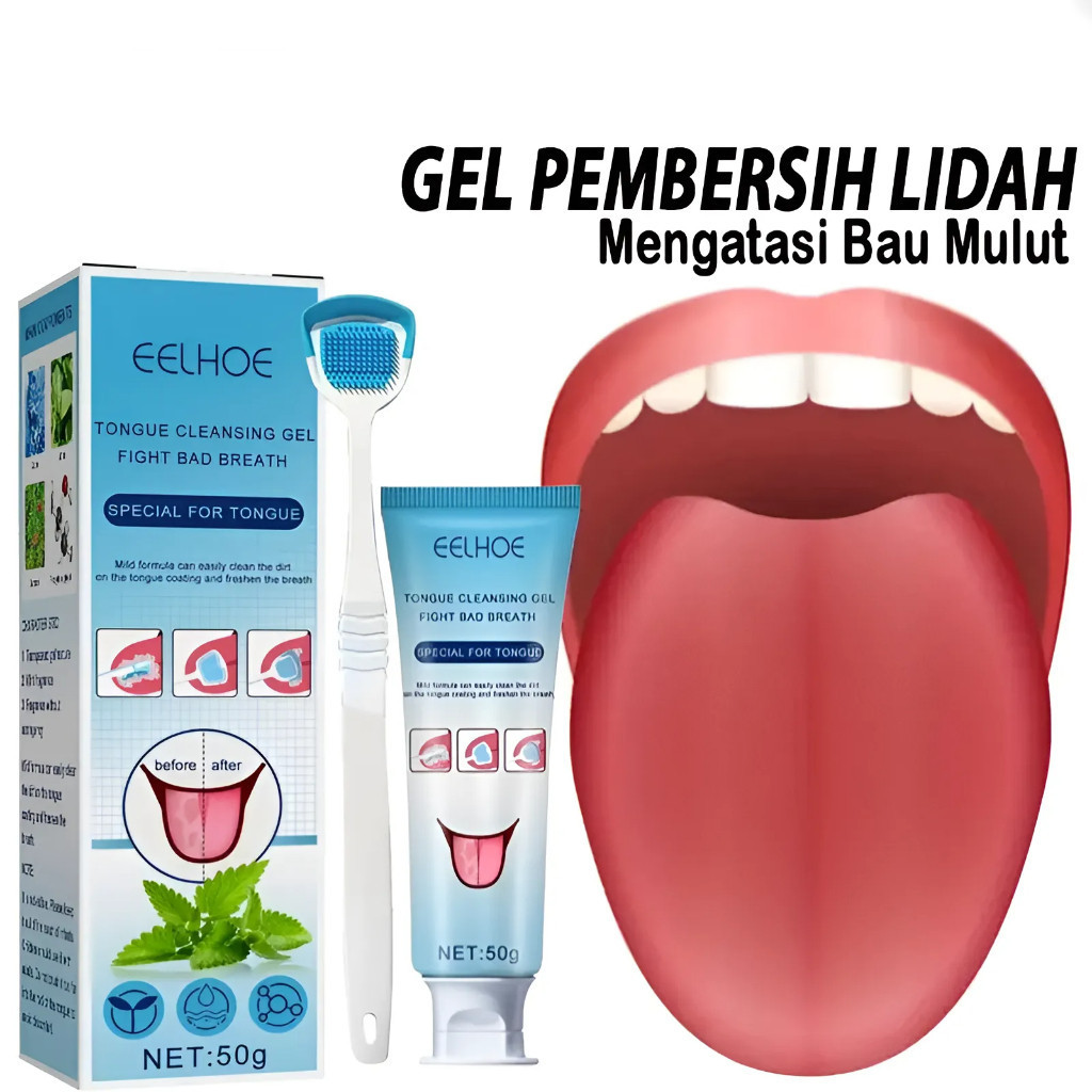 EELHOE Gel Pembersih Lidah Bau Mulut + Alat Sikat Pembersih Pelapis Lidah Toungue Cleansing Gel