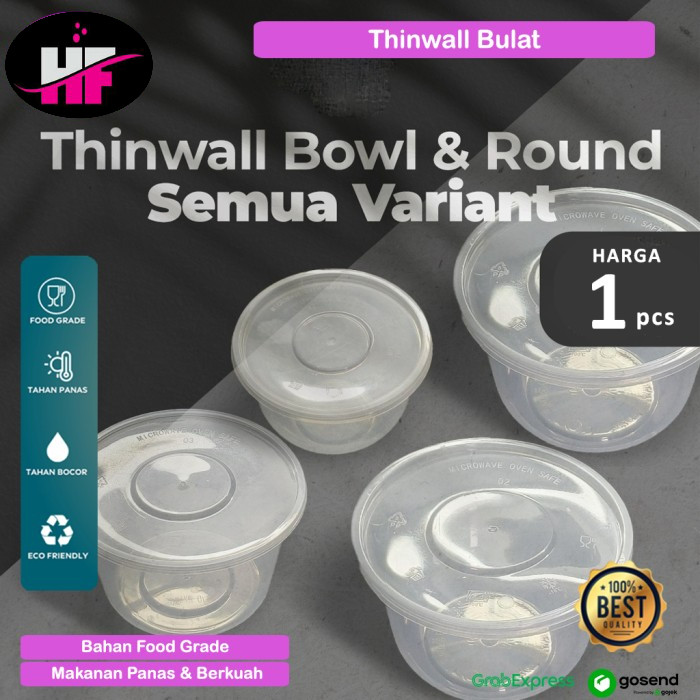 Mangkok Plastik Tutup Sekali Pakai Thinwall Cup Bulat Thin Wall Bento Bowl Salad Buah Mangkuk Tempat