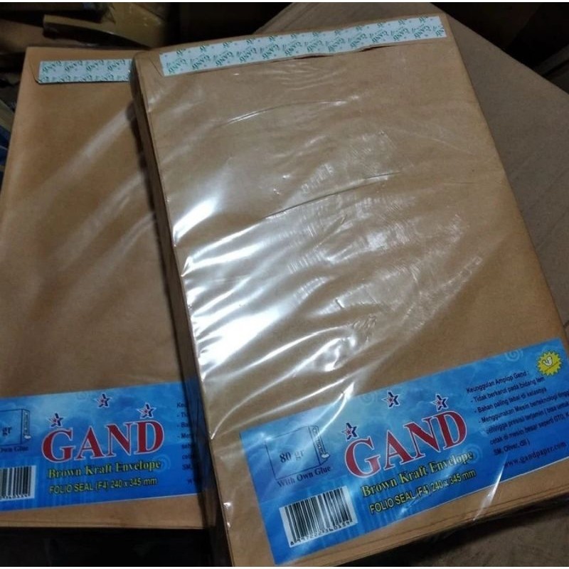 

Amplop Coklat polos Folio Seal/Lem Gand ( 1pak/100pcs )