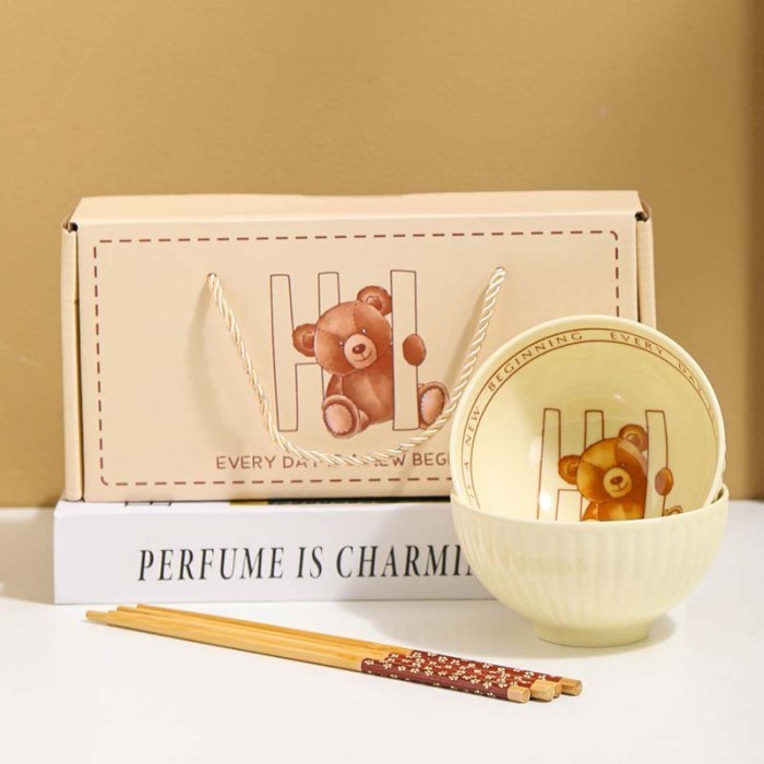 

✨LARIS✨ -Souvenir Mangkok Set Keramik Jepang Premium Gift Box Lebaran Parcel - Bear Set 2