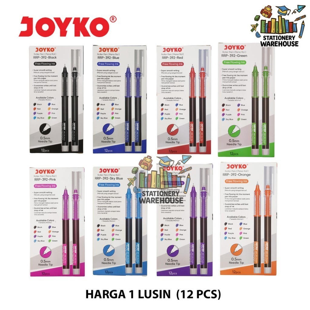 

Roller Pen Gel Pulpen Rol Joyko RRP-392 1 LUSIN 0.5 mm Hitam , Biru , Merah , Oranye , Ungu ,Merah Muda , Biru Langit , Hijau