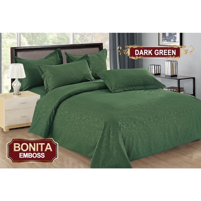 BONITA - bedcover set 180x200 bonita polos emboss - sprei bonita polos - Dark Green, Bedcover Saja