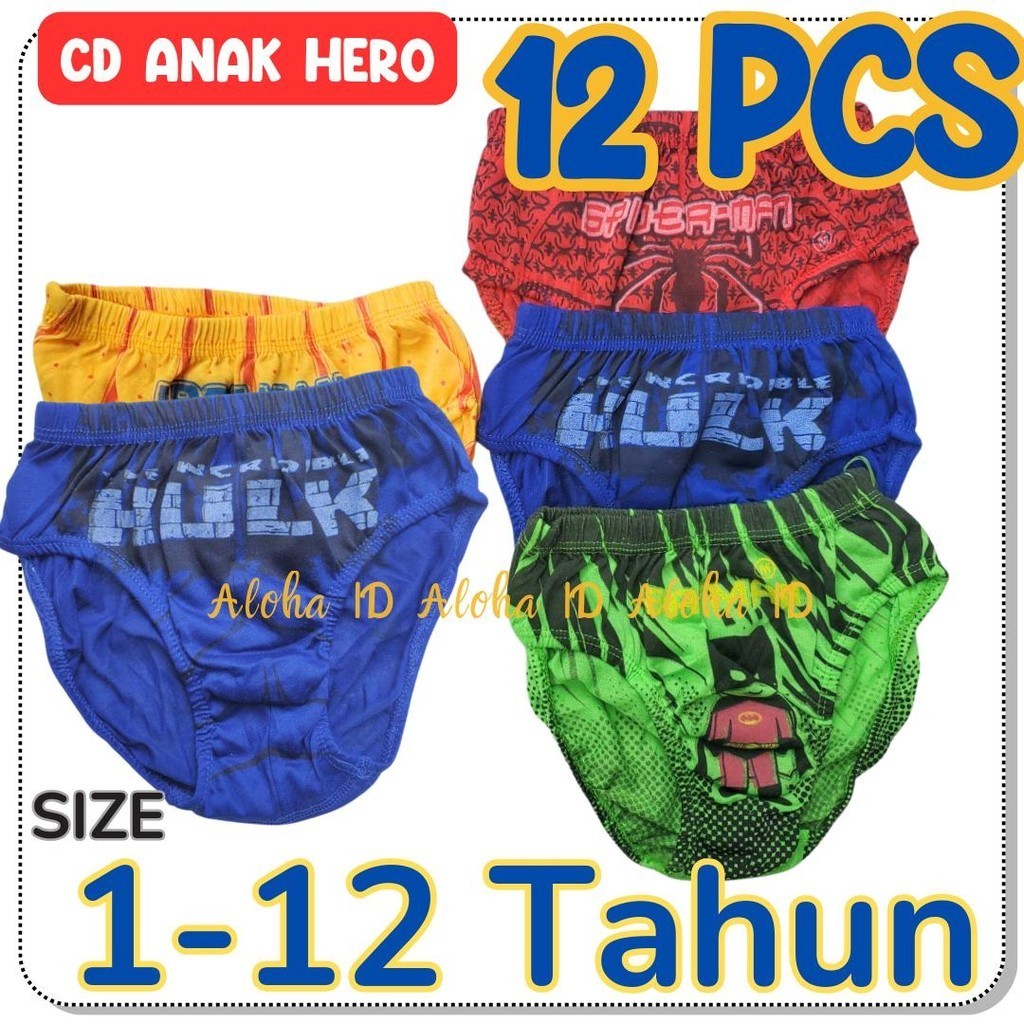 Grosir 12 PCS ( 1 Lusin ) Celana Dalam Anak Cowok Hero Celana Dalam Anak Laki-laki TK SD GROSIR
