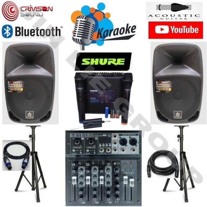 Produk Original Paket Sound System Crimson 15 Inch Aktif/Pasif 4 Channel Mixer ASHLEY