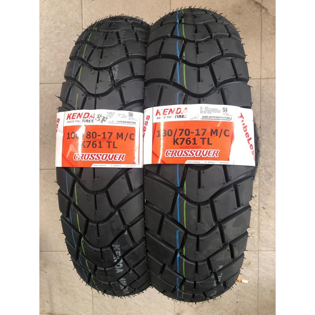( PAKET 2 BAN - K761 RING 17 ) 100 80 17 dan 130 70 17 KENDA motor semi trail TUBELESS FREE PENTIL G