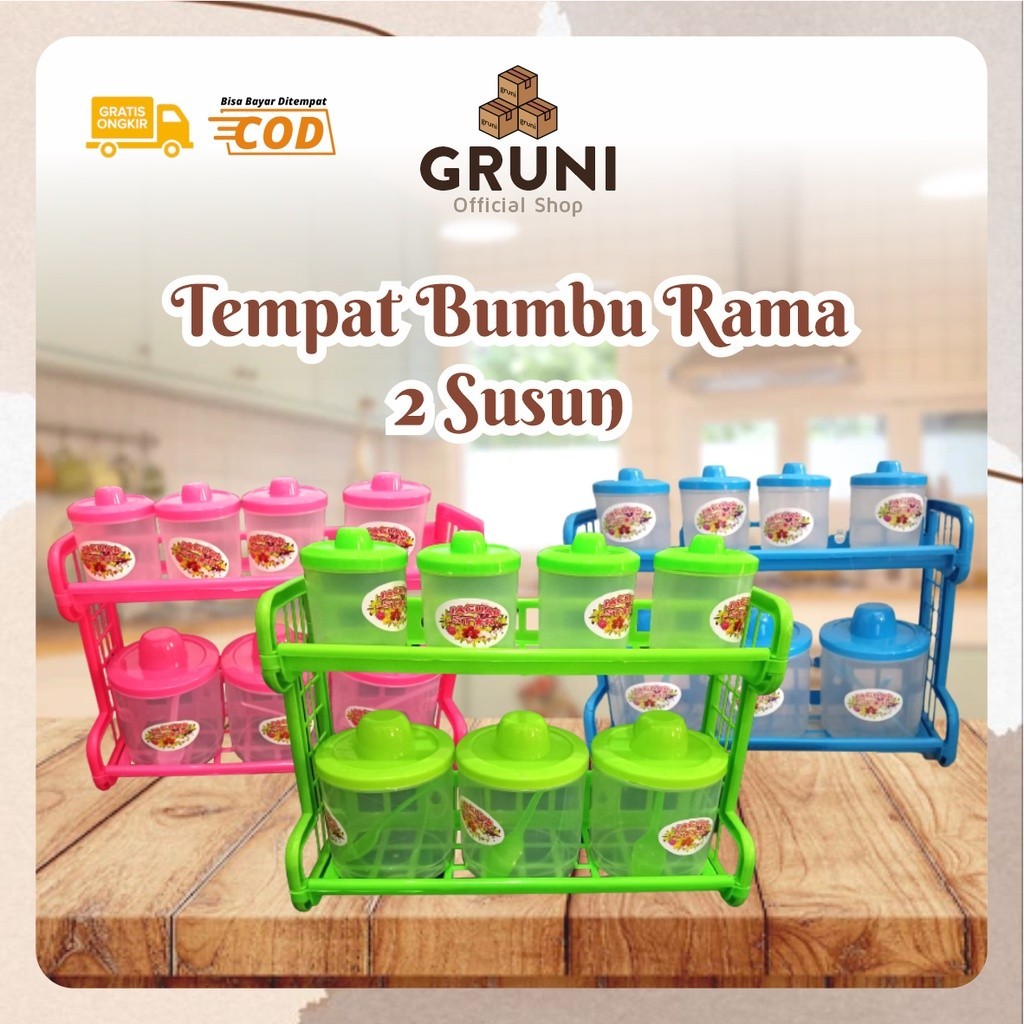 GRUNI KW0250 Tempat Bumbu Set Rama Plastik 2 Susun Tempat Bumbu Plastik Murah Wadah Bumbu Murah Rak 