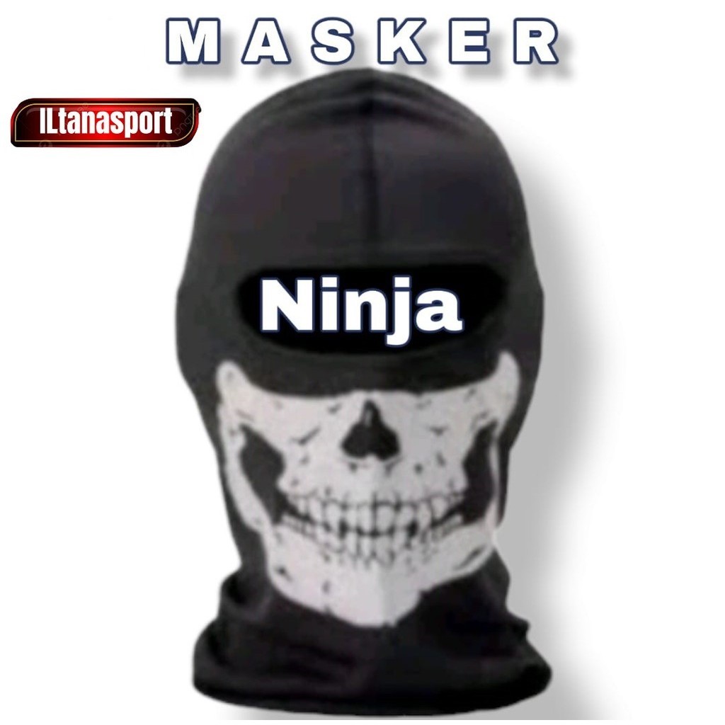 masker baff motor pria elastis dan adem / Masker Ninja Hitam polos loreng, tengkorak full edision - 
