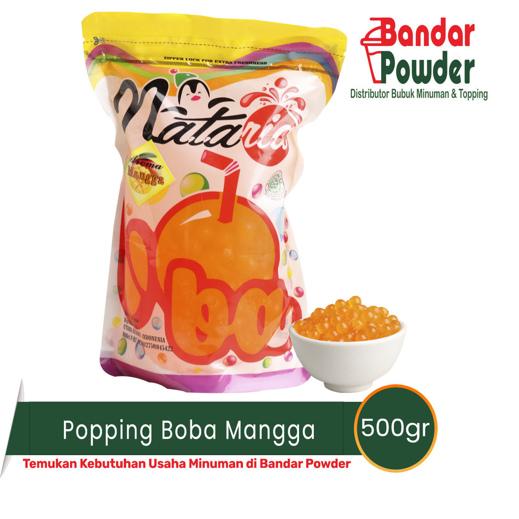 

Popping Boba Mango 500gram - Poping Jelly Nataria Lokal halal - Bandar Powder