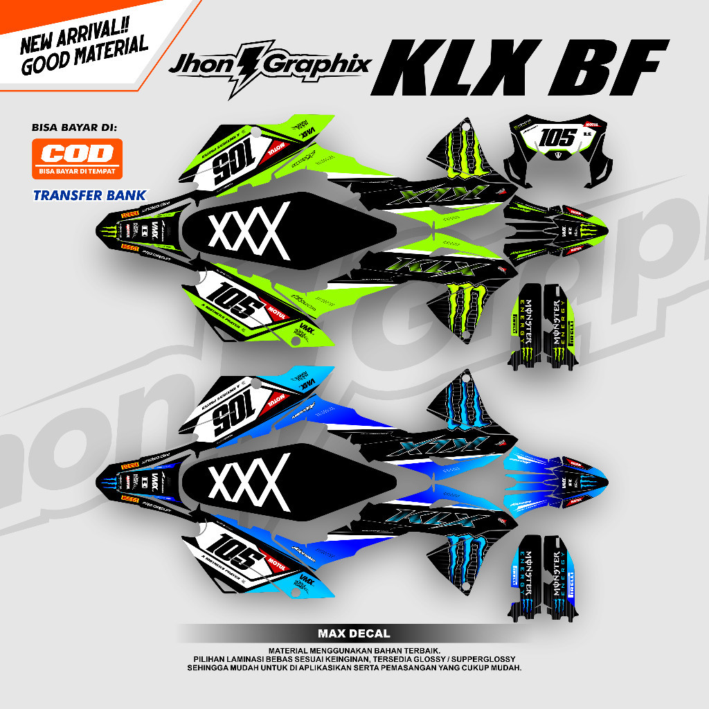 Decal KLX BF 150 Full Body Superglossy Hologram Terbaru / Decal KLX Gordon Dtracker WR 155R CRF Jhon
