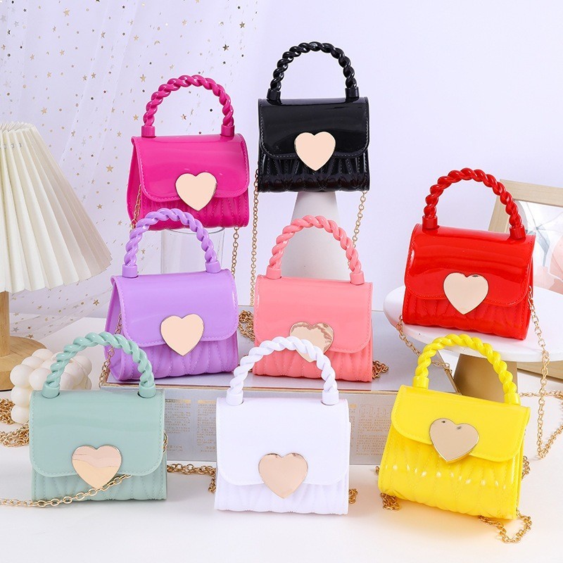 Tas selempang mini Jelly anak dan remaja motif Love Heart lucu Tas wanita jelly bag