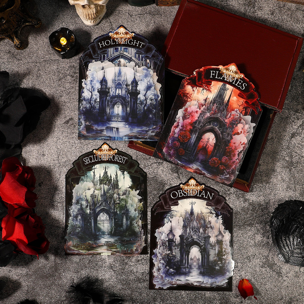 

10pcs/pack Vintage The Dark Gate series Decor Stickers PET Materials Junk Journal Supplies DIY Scrapbooking Collage Stationery