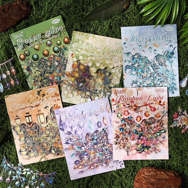 

12 Pcs/pack Lamp Sea Starlight Series Decorative Sticker Night Lights Collage Scrapbooking Label Diy Diary Journal Planner