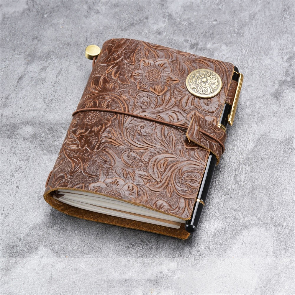 

Carved Leather Notebook Retro Brown Travel Journal DIY Handmade Notebooks Loose-leaf Book Portable Sketbook Exquisite Gift