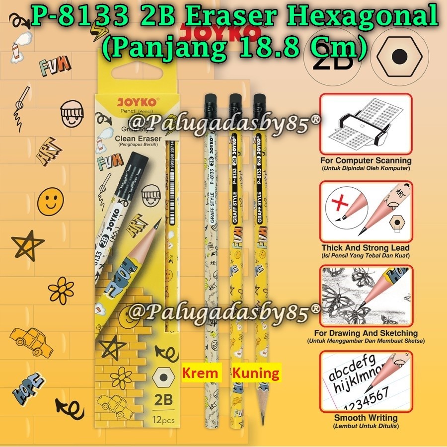 

(1 Biji) Pensil JOYKO P-8133 2B Graff Style / Pencil Pensil Joyko P-8133 2B Hexagonal (1 Biji)