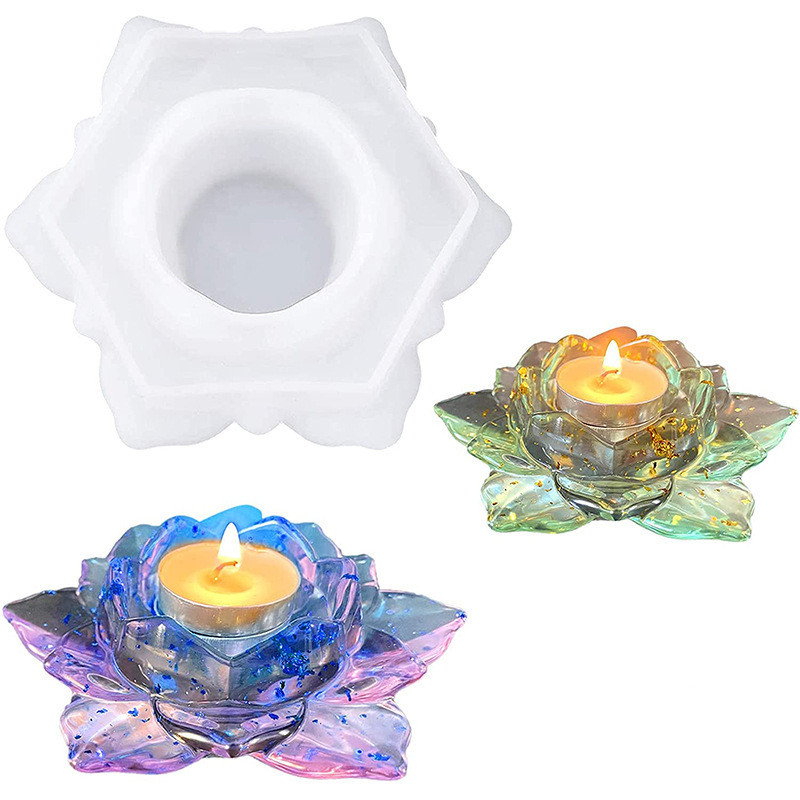 

DIY Crystal Epoxy Resin Mold Storage Ornaments Lotus Leaf Candle Holder Silicone Mold