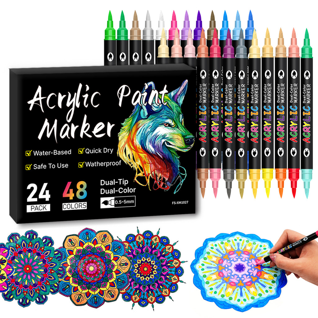 

48 Colors Dual Tip Acrylic Paint Pens Markers, 24Pack Art Markers Set Drawing Markers for DIY Crafts Making Art Supplies