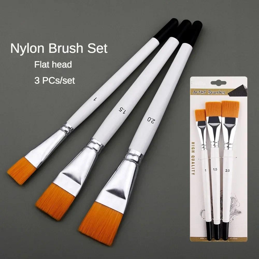 

New Oil Painting Brush 3pcs Big Flat Head 3color Short Rod Set Nylon Hair Painting Watercolor Brush Student Acrylic Art Supplies