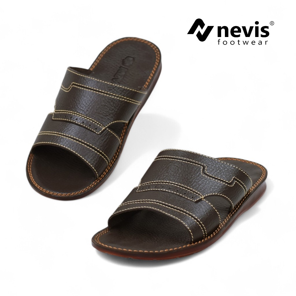 PROMO DISKON NEVIS Sandal Pria Slop ABBAS Sendal Kulit Casual Santai Cowok Keren Ringan dan Empuk An