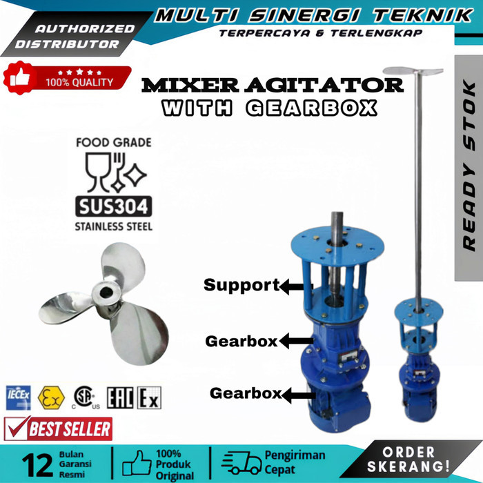 Mixer agitator kimia SS304 1KW 1,5HP 220V 2P Agitator Mixer Kimia