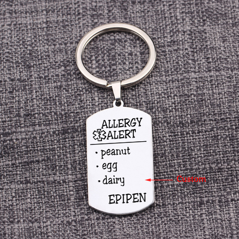 Custom Allergies List EPIPEN Tag Keychain Medical Alert Symbol Personalized Stainless Steel Medical 