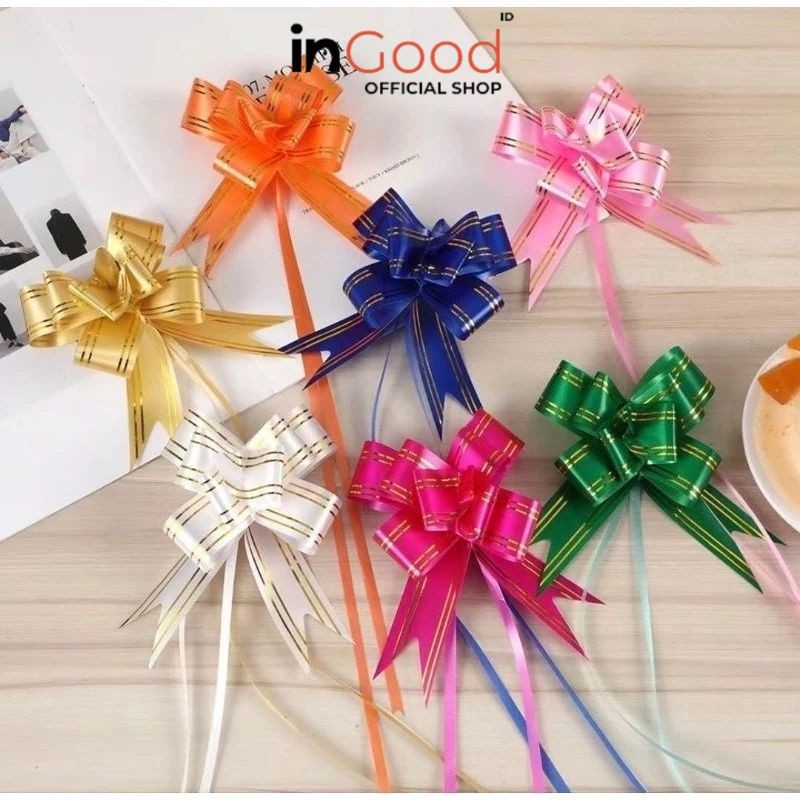 

IN GOOD - (1pack) Pita Tarik Motif / Pita Serut Motif Garis Lis Emas isi 10pcs Dekorasi