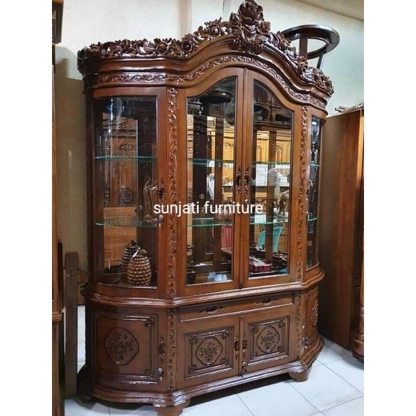 Lemari Hias Kayu Jati Lemari Pajangan Jati Lemari Ukir Kayu Jati