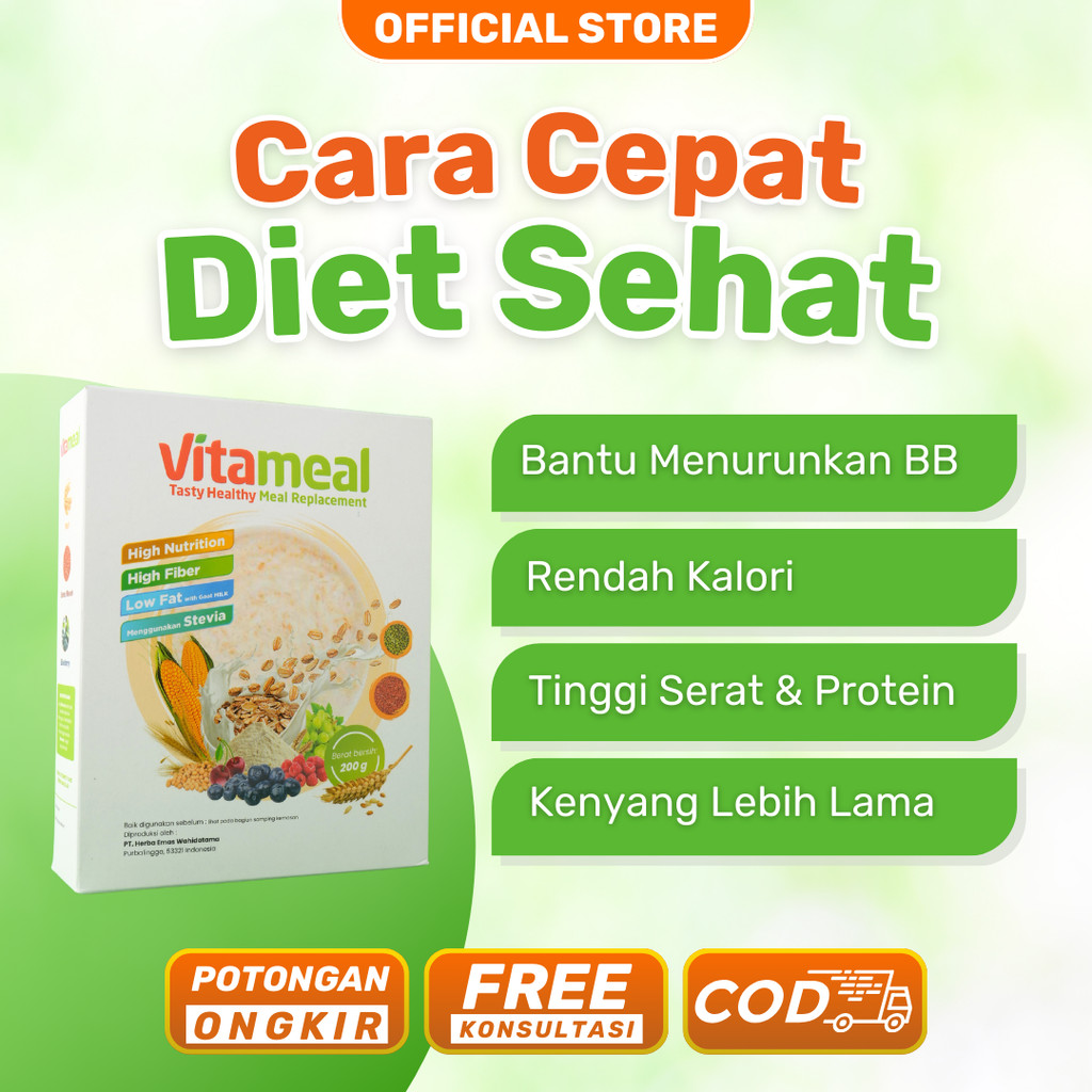 

Vitameal 200g - Sereal Diet Penggan Makan Rendah Kalori Membantu Program Diet Secara Alami
