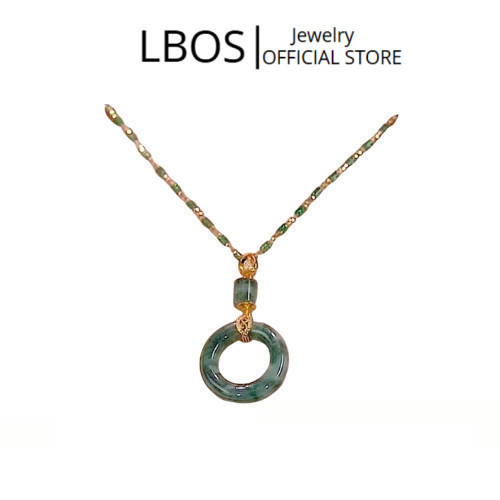 LBOS Jewelry - Kalung GIOK Liontin Bambu Emas Jasper Populer Wanita LJ220
