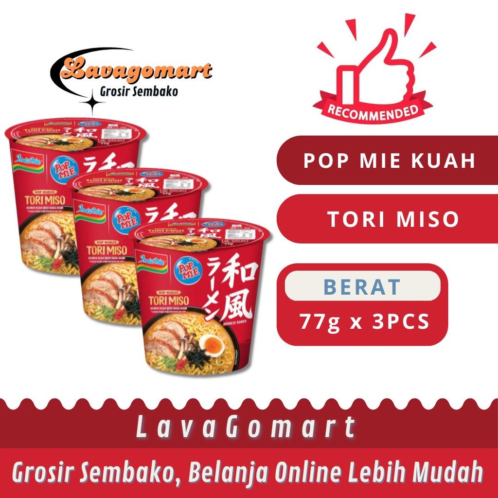 

POP MIE INSTAN CUP TORI MISO RAMEN 77g - 3 PCS - LAVAGOMART - BANDUNGMART