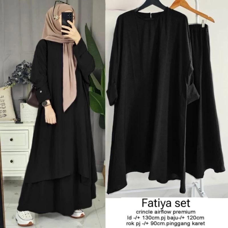 Ootd Lebaran | Gamis Wanita - Dress Wanita Fatiya Set Rok Abaya Crinkle