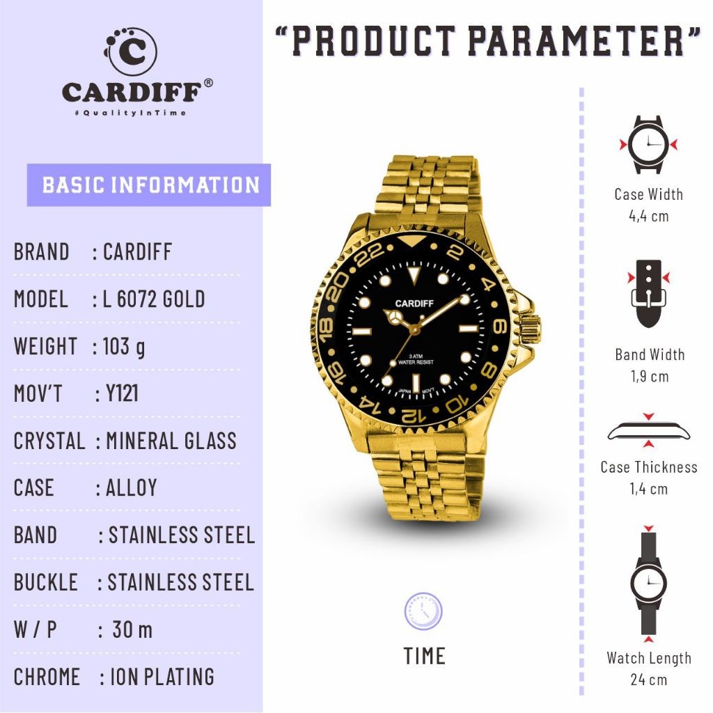 CARDIFF Analog L 6072 Jam Tangan Analog Pria 3ATM