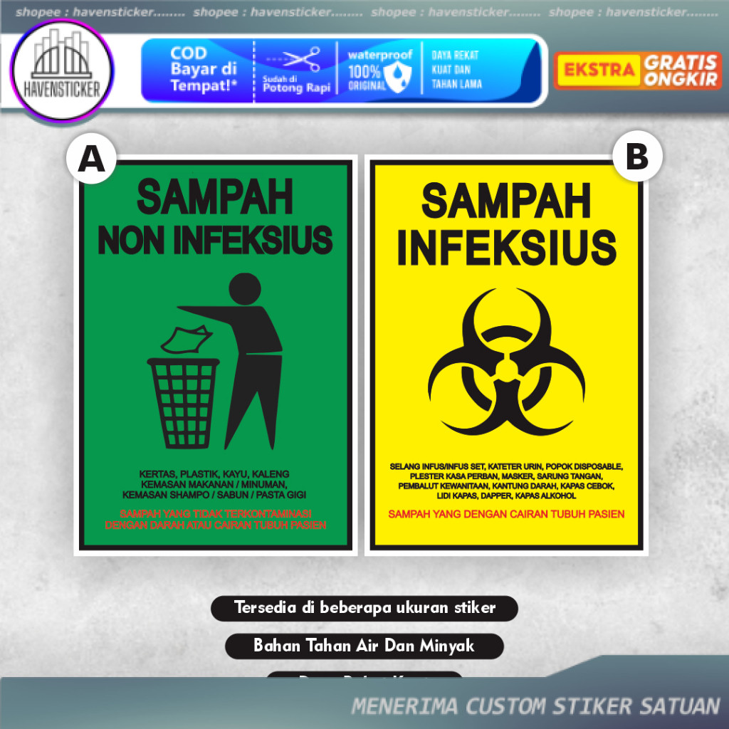 

Stiker Limbah Sampah Infeksius - limbah Sampah non infeksius - Sticker Medis - stiker limbah medis
