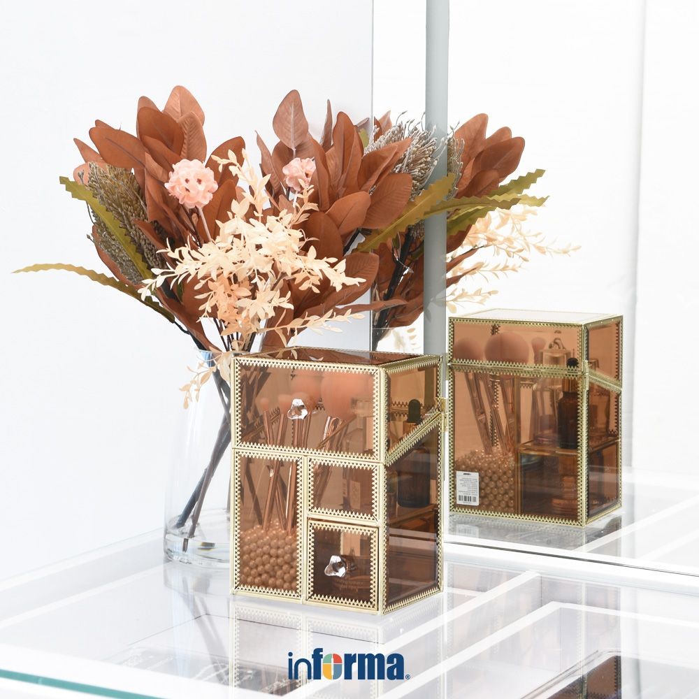 Informa Organizer Kosmetik 15.5x11.2x21 - Gold Tempat Makeup Wadah Simpan Alat Dandan Cosmetic Organ