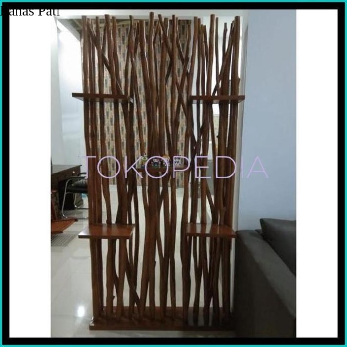 

READY TERLARIS PARTISI SKETSEL PEMBATAS RUANGAN AKAR RANTING KAYU JATI ESTETIK - finishing, 50x200cm XD5
