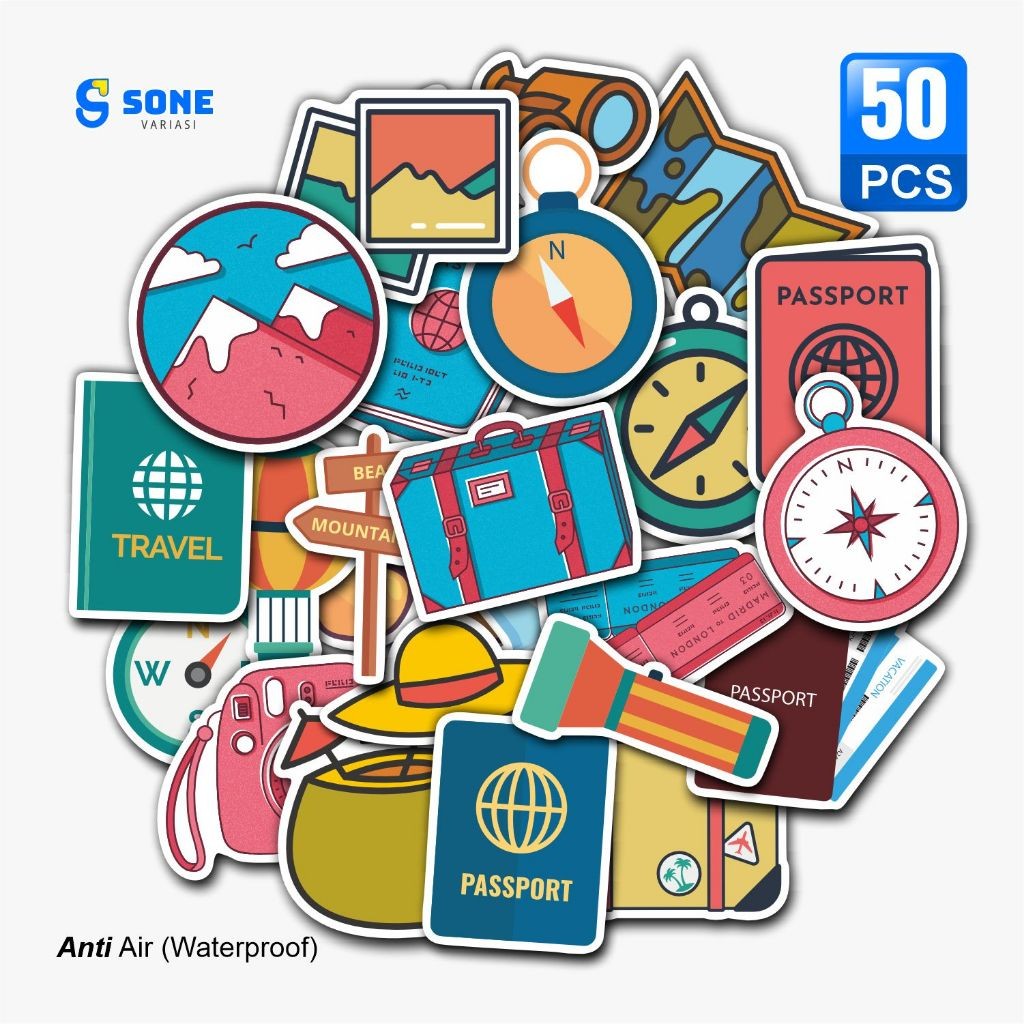 

Sticker Pack Traveling Aesthetic Paper Vinyl Waterproof Dekorasi Stiker Laptop Buku