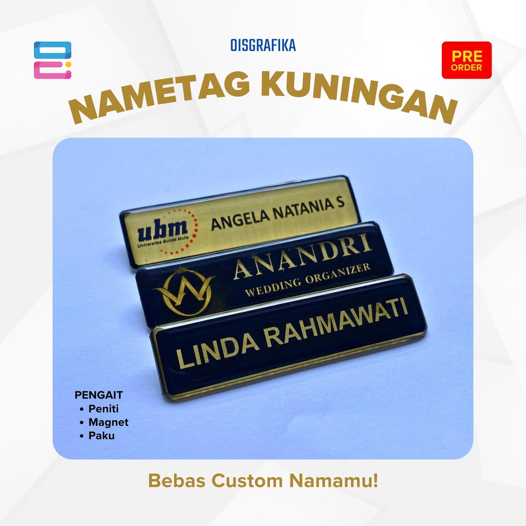 

Name Tag Kuningan Nama Dada Papan Nama Custom Nama Logo - Magnet Peniti Paku