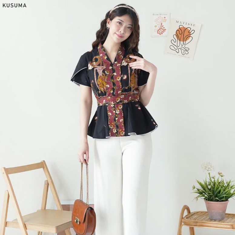 GIRLY Kusuma Atasan Batik Wanita Blouse Batik Perempuan Baju Kemeja Kutu Baru Kebaya Encim Batik Wan